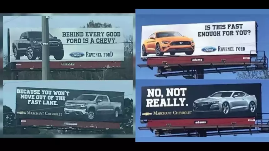 «За каждым хорошим Ford стоит Chevrolet»
«Потому что ты не хочешь съезжать с обгонной полосы»
«Это достаточно быстро для тебя?»
«Нет, не совсем»